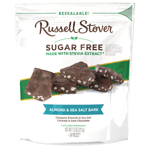 RUSSELL STOVER Sugar Free Dark Chocolate Almond & Sea Salt Bark - 7.5 OZ 5 Pack