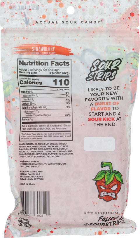 Sour Strips Strawberry Flavored Candy 3.4 oz