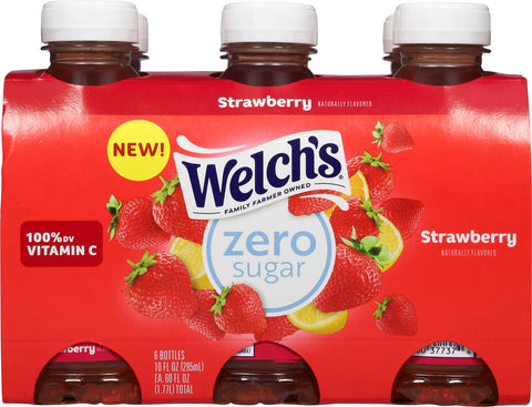 Welch's Strawberry Zero Sugar Drink 10 fl oz On-the-Go Bottle (Pack of 6)