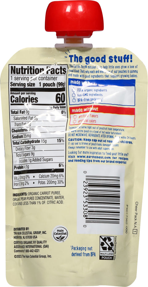 Earth's Best Organic Organic Carrot Pear Fruit + Veggie Puree 3.5 oz