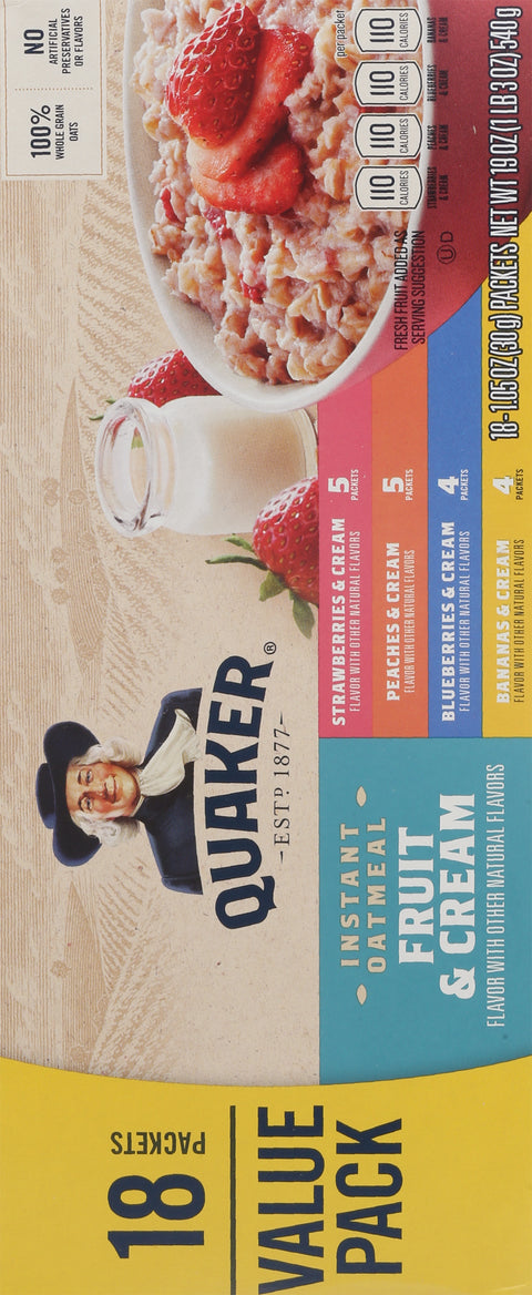 Quaker Fruit & Cream Instant Oatmeal 19 OZ