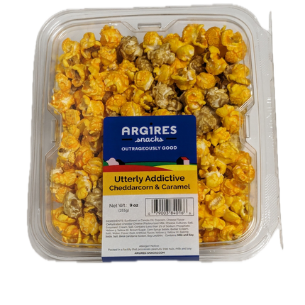 Argires Snacks Utterly Addictive Cheddarcorn & Caramel Mix Popcorn - 9 oz 8 Pack