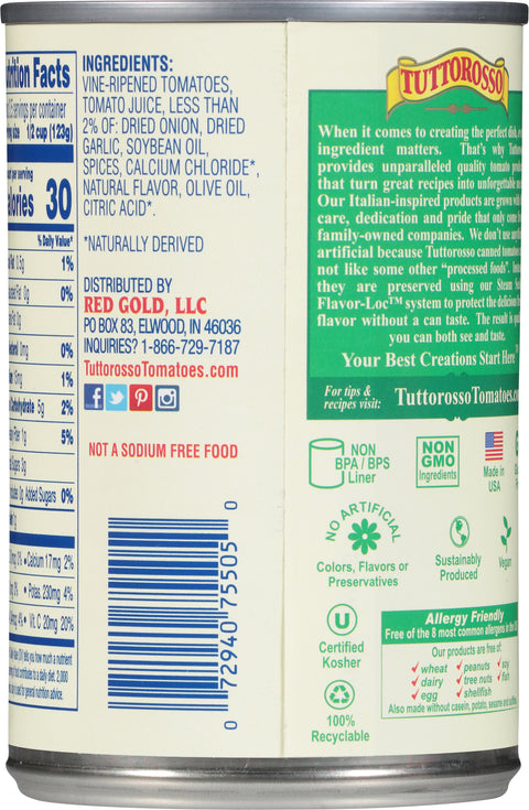 Tuttorosso Diced Tomatoes Basil, Garlic & Oregano No Salt  Added 14.5 OZ