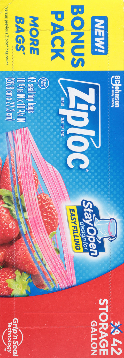 Ziploc Gallon Storage Seal Top Bags Bonus Pack 42 Bags