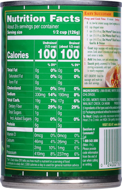 Del Monte Vegetables Fresh Cut Lima Beans 15.25 OZ