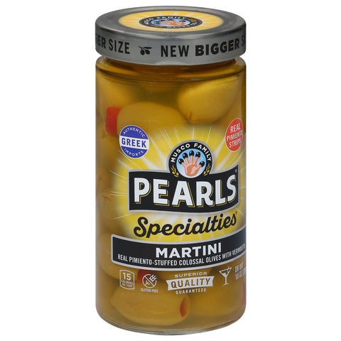 Pearls Specialties Real Pimiento-Stuffed Martini Olives with Vermouth Colossal 10 oz