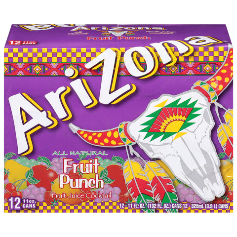 AriZona All Natural Fruit Punch Fruit Juice Cocktail 12 - 11 fl oz Cans - 1 Pack