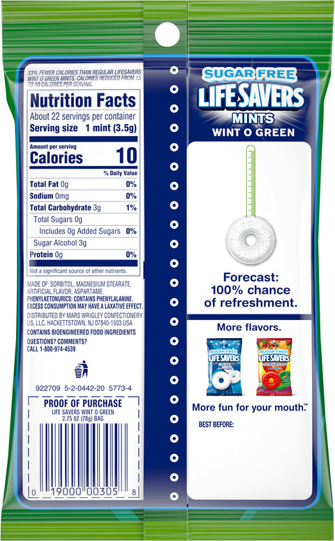 Lifesavers Mints Wint-O-Green Sugar Free 2.75 OZ