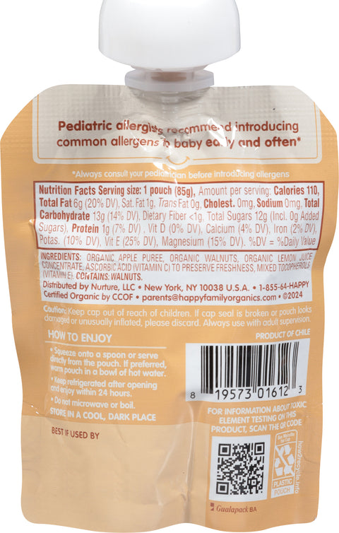 HappyBaby Organics Nutty Blends 6+ Months Apples with Walnut Butter 3 oz