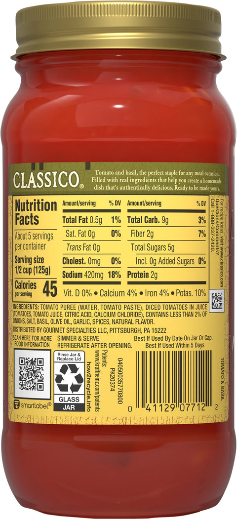 Classico Sauce Pasta Tomato & Basil 24 OZ