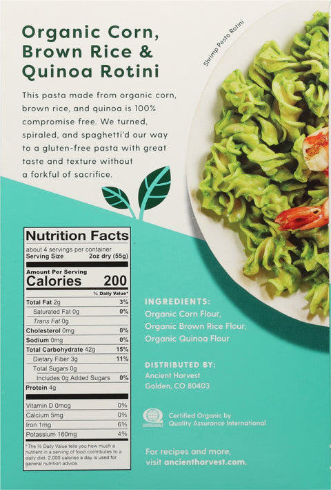 Ancient Harvest Organic Gluten Free Wheat Free Rotelle Pasta 8 OZ