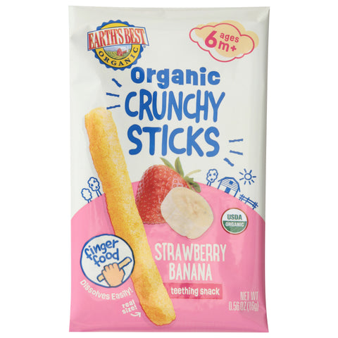 Earth's Best Organic Ages 6M+ Crunchy Sticks Strawberry Banana Teething Snack 0.56 oz