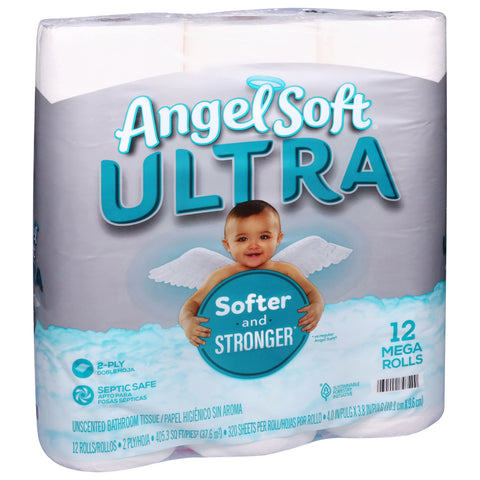 Angel Soft Ultra 2-Ply Mega Rolls Unscented Bathroom Tissue Mega Rolls 12 ea