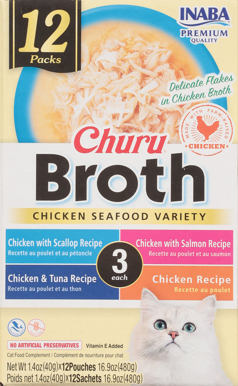 Inaba Churu Broth Chicken Seafood Variety Cat Food Complement 12