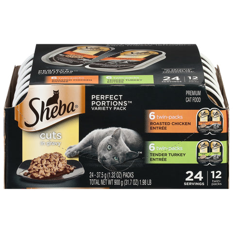Sheba Perfect Portions Premium Roasted Chicken Entree/Tender Turkey Entree Cat Food Twin-Pack Variety Pack 24