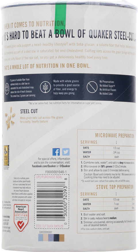 Quaker Steel Cut Quick 3 Minute Oats 25 OZ