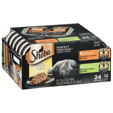 Sheba Perfect Portions Premium Roasted Chicken Entree/Tender Turkey Entree Cat Food Twin-Pack Variety Pack 24