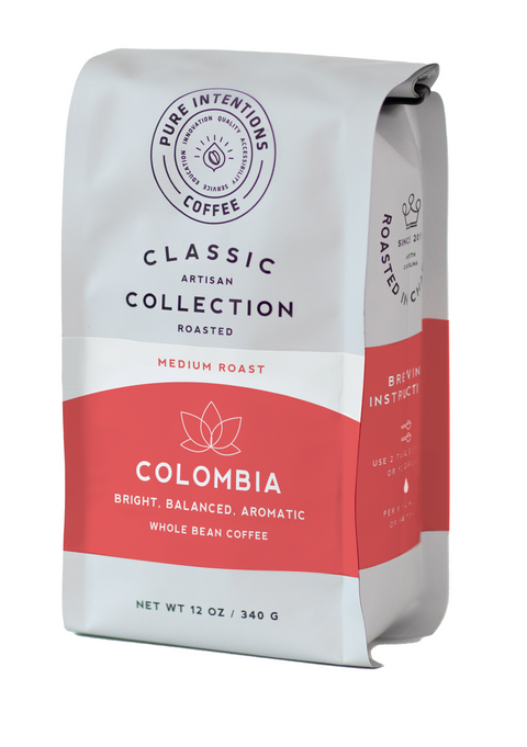 Pure Intentions Coffee Colombia Single Origin, Whole Bean - 12 OZ 6 Pack