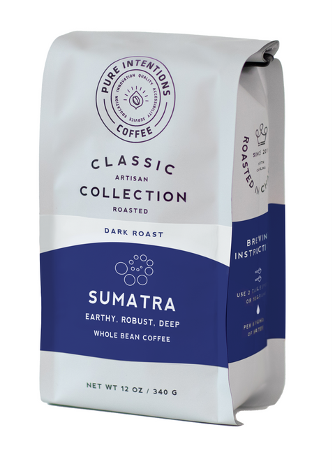 Pure Intentions Coffee Sumatra Single Origin, Whole Bean - 12 OZ 6 Pack