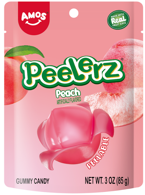 Amos Peelerz Peach Gummy Candy - 3 OZ 48 Pack