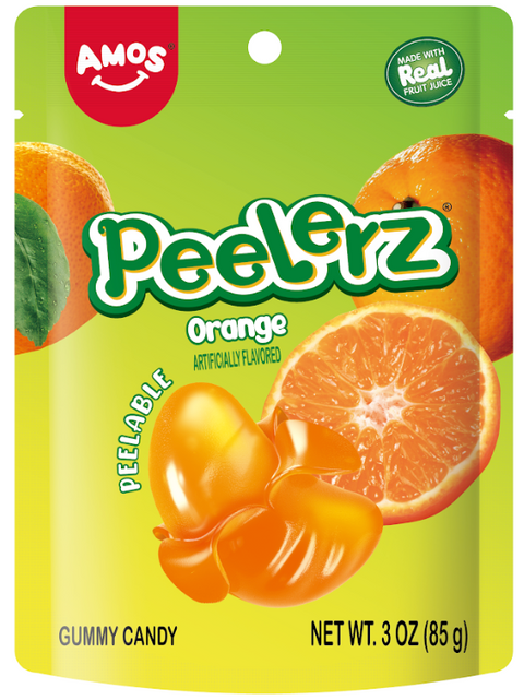 Amos Peelerz Orange Gummy Candy - 3 OZ 48 Pack
