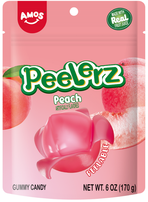 Amos Peelerz Peach Gummy Candy - 6 OZ 36 Pack