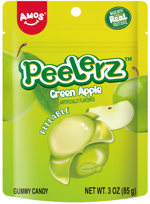 Amos Peelerz Green Apple Gummy Candy - 3 OZ 48 Pack