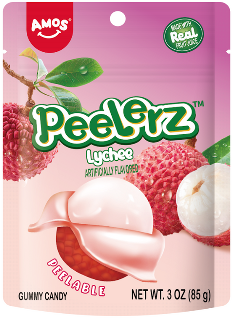 Amos Peelerz Lychee Gummy Candy - 3 OZ 48 Pack