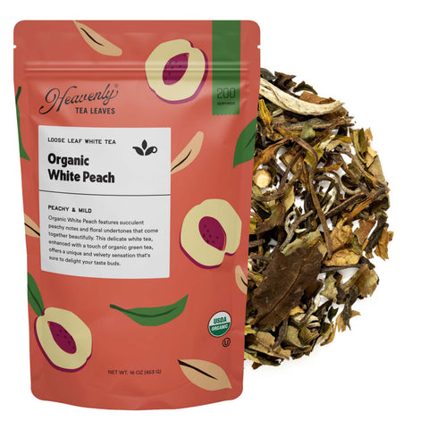 Heavenly Tea Leaves Organic White Peach, Bulk Loose Leaf White Tea - 16 OZ 1 Pack