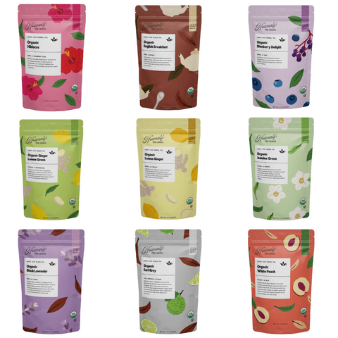 Heavenly Tea Leaves Organic Bulk Restaurant Loose Leaf Tea Starter Set, 9 lb. Assortment - 144 OZ 1 Pack