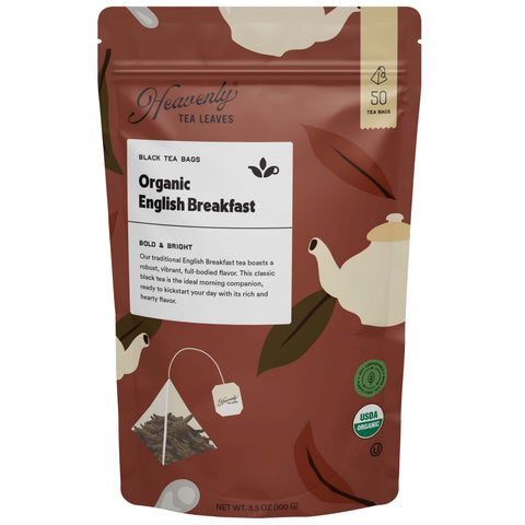 Heavenly Tea Leaves Organic english Breakfast, Bulk Compostable Pyramid Tea Bags (50 Count)  - 3.5 OZ 1 Pack