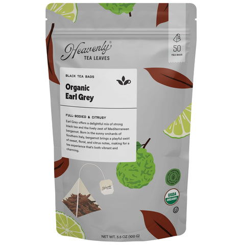 Heavenly Tea Leaves Organic earl Grey, Bulk Compostable Pyramid Tea Bags (50 Count)  - 3.5 OZ 1 Pack