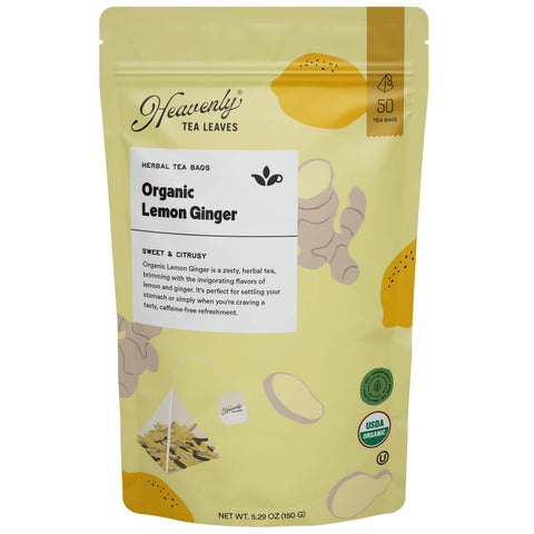 Heavenly Tea Leaves Organic Lemon Ginger, Bulk Compostable Pyramid Tea Bags (50 Count)  - 5.29 OZ 1 Pack