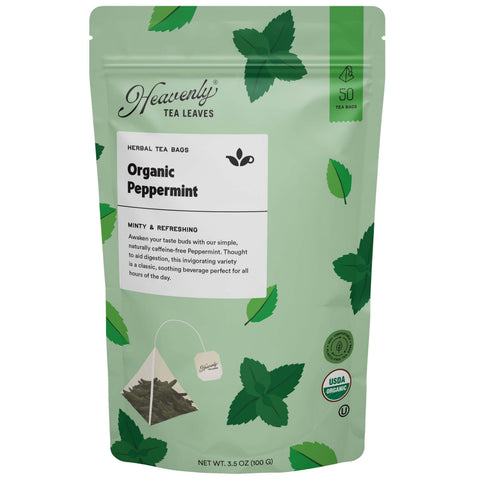 Heavenly Tea Leaves Organic Peppermint, Bulk Compostable Pyramid Tea Bags (50 Count)  - 3.5 OZ 1 Pack