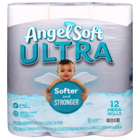 Angel Soft Ultra 2-Ply Mega Rolls Unscented Bathroom Tissue Mega Rolls 12 ea - 4 Pack