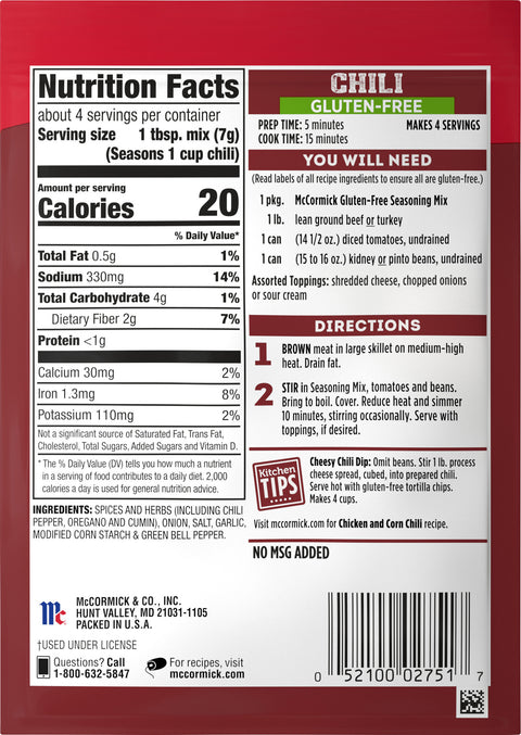 McCormick Gluten-Free Chili Seasoning 1 OZ
