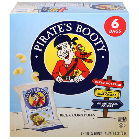 Pirate's Booty Aged White Cheddar Rice & Corn Puffs 6 - 1 oz Bags - 6 Pack