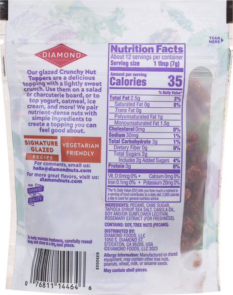 Diamond Crunchy Glazed Pecan Nut Toppers  3 OZ