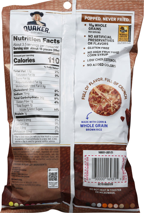 Quaker Snacks Popped Chocolate 3.52 OZ