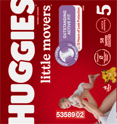Huggies Little Movers Baby Diapers, Size 5, 58 Ct