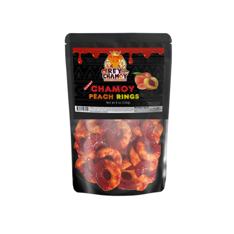 Rey Chamoy Peach Rings Gummy Candy - 8 OZ 24 Pack