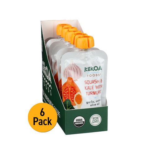 Kekoa Foods Organic Squash and Kale with Turmeric Puree Flavor Baby Food (6 Pack) - 3.5 OZ 36 Pack