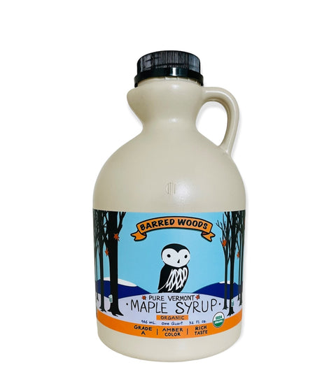 Barred Woods Maple Pure Organic Vermont Maple Syrup - Grade A Amber Rich - 32 FL OZ 12 Pack
