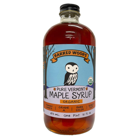 Barred Woods Maple Glass Bottle of Pure Vermont Organic Maple Syrup Dark Color - 16 FL OZ 12 Pack