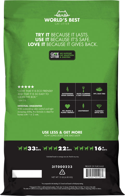 World's Best Original Series Clumping Unscented Corn Cat Litter 15 LB