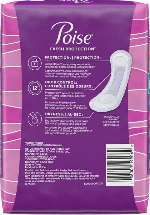 Poise Incontinence Pads & Postpartum Incontinence Pads, 3 Drop Light Absorbency, Long Length, 24 Count (Packaging May Vary)