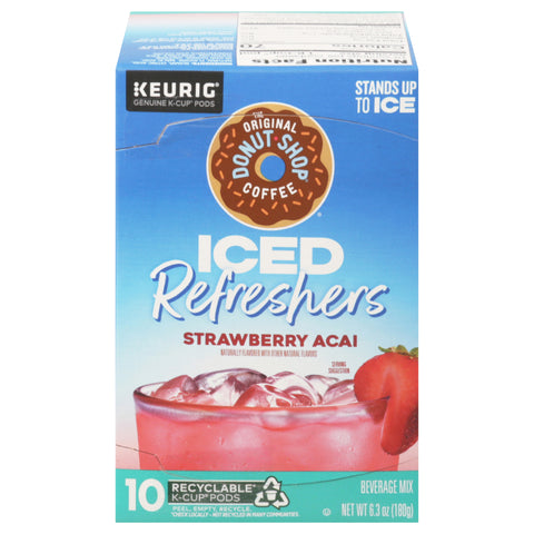 Donut Shop Iced Refreshers Strawberry Acai Beverage Mix 10 K-Cup Pods - 6 Pack