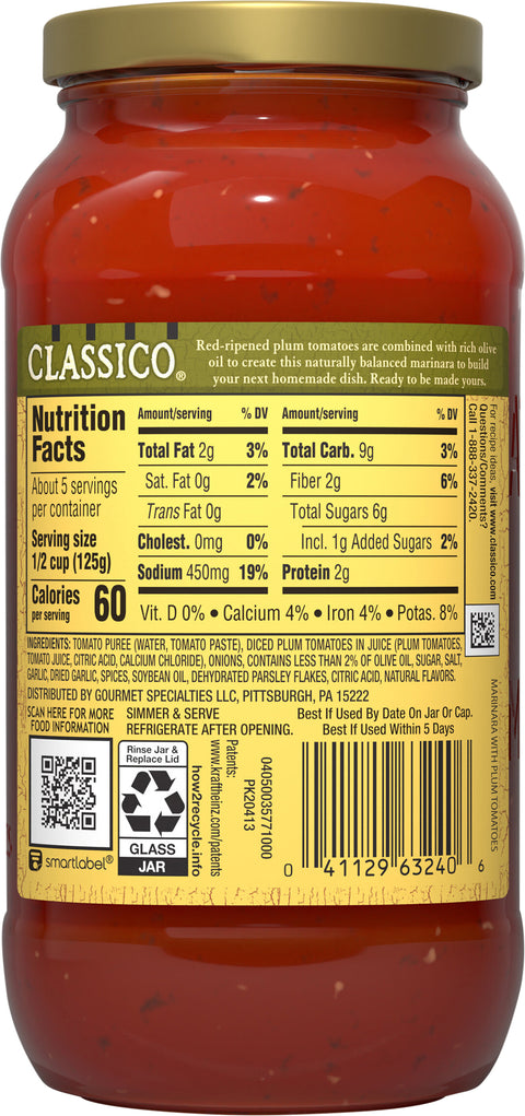 Classico Sauce Pasta Marinara With Plum Tomatoes & Olive Oil 24 OZ