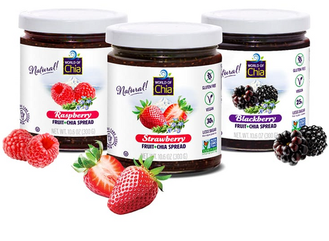 Space Enterprises (World Of Chia) Chia Spreads extra Fruit (Strawberry, Raspberry, Blackberry) - 10.6 OZ 6 Pack