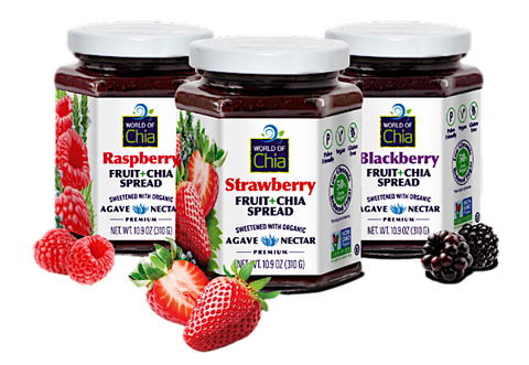 Space Enterprises (World Of Chia) Chia Spreads Premium Fruit (Strawberry, Raspberry, Blackberry) - 10.9 OZ 6 Pack